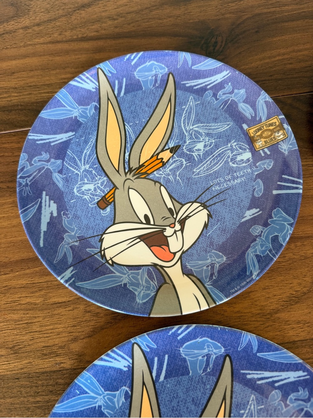 1995 Warner Bros. Bugs Bunny Blue Plate Set - 4 Plates Included!